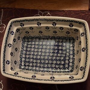 Polish Pottery Blue and White Floral Ceramic Dish
